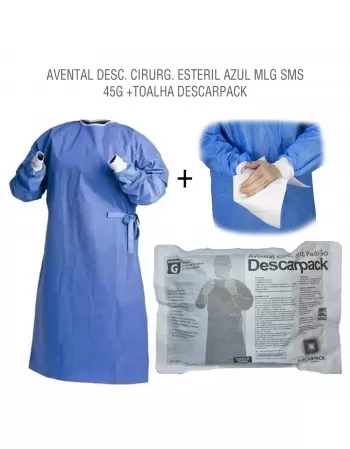 AVENTAL DESC. CIRUG. ESTERIL MANGA LONGA 45G SMS AZUL G + TOALHA DESCARPACK