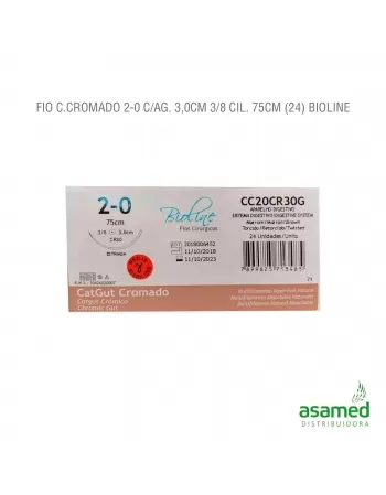 FIO CATGUT CROMADO 2-0 C/AG. 3,0CM 3/8 CIL. 75CM BIOLINE