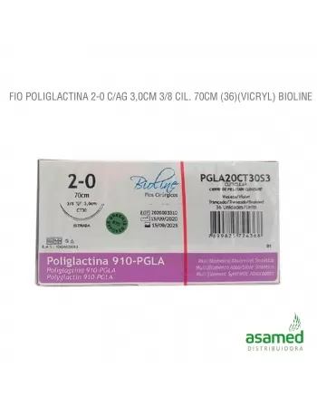 FIO POLIGLACTINA 2-0 C/AG 3,0CM 3/8 CIL. 70CM BIOLINE