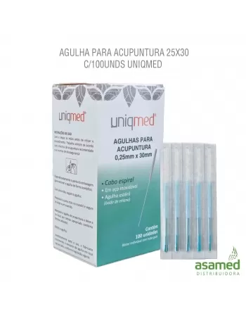 AGULHA PARA ACUPUNTURA 0,25X30MM C/100UNDS UNIQMED